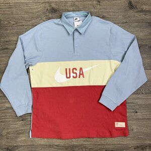 Nike Rugby Long Sleeve Polo Sz Medium Mens Adult USMT 2024 Light Blue Loose Fit